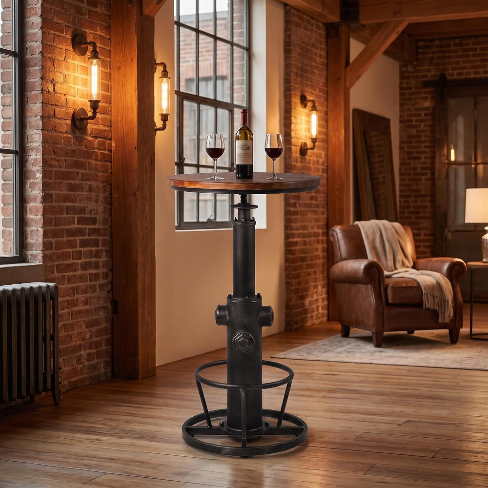 Industrial Bistro Bar Table 38.6-44.4inch Height Adjustable Farmhouse Pub Tab...