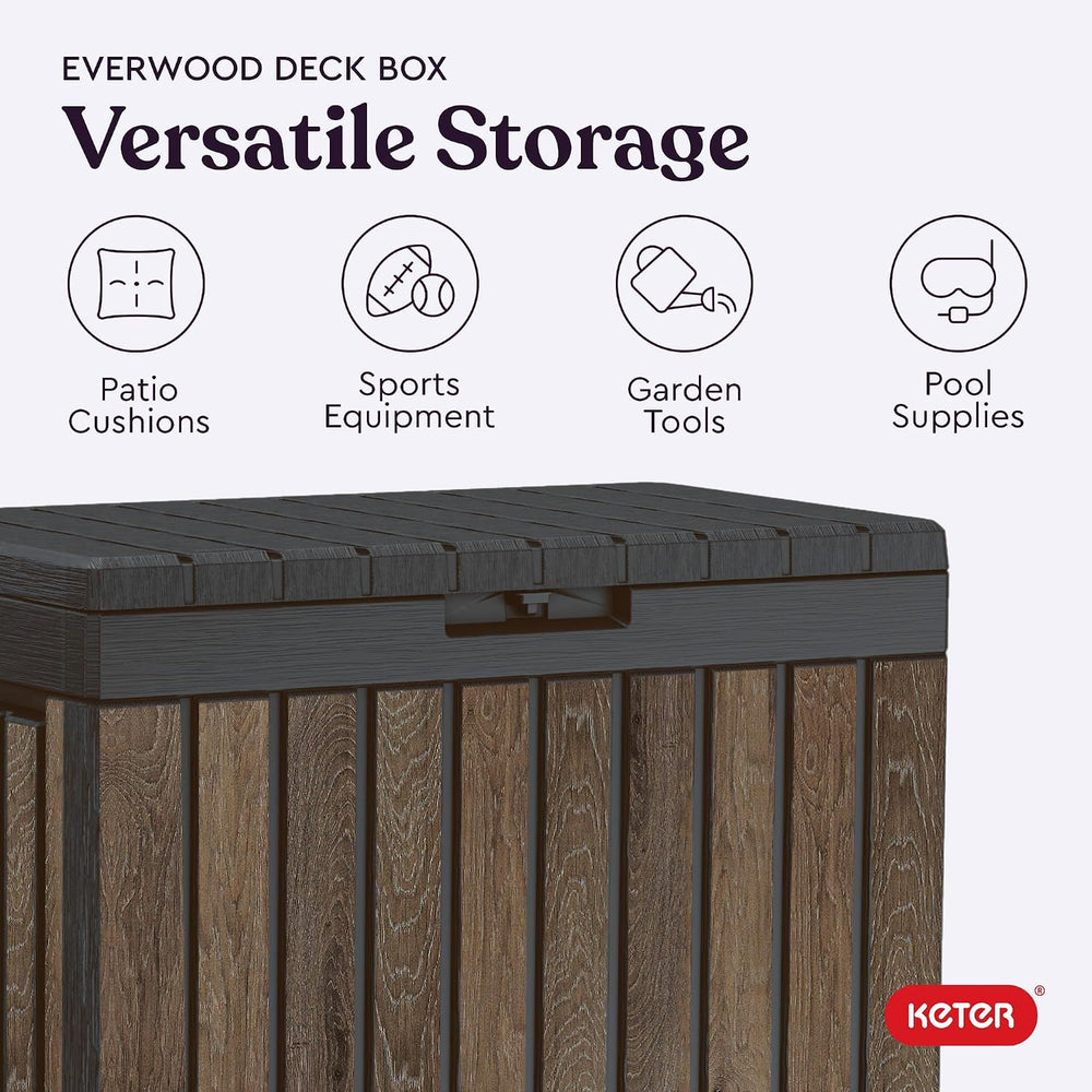 Keter Premium Everwood 50 Gal Outdoor Storage Box and Patio Side Table