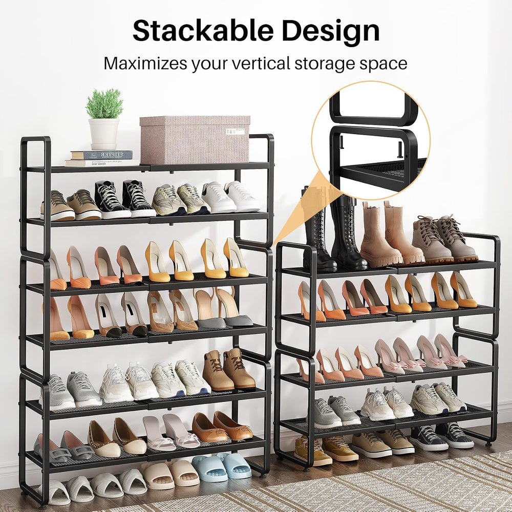 Expandable Metal Shoe Rack for Closet, Entryway & Garage, 4-Tier, Black