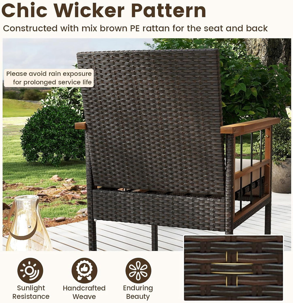 Tangkula 4 Pieces Wicker Patio Conversation Furniture Set, Outdoor Rattan Cus...