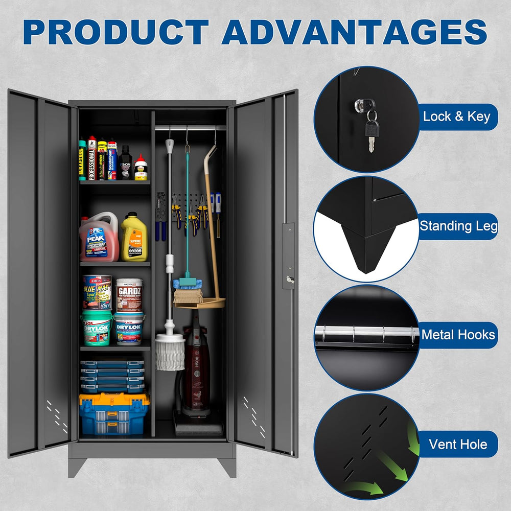 Metal Garage Storage Cabinets with Lock, Cabinet with Pegboard & Hanging ...