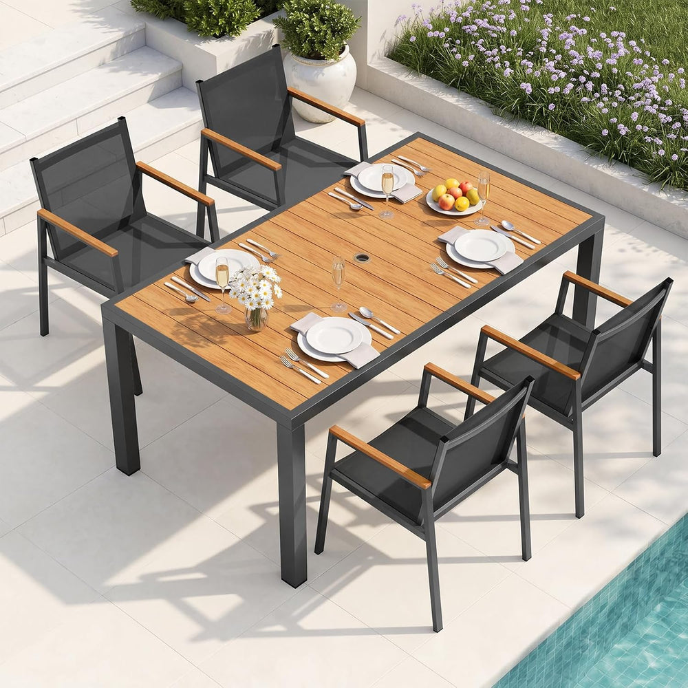 Outdoor Dining Set for 4, Aluminum Patio Table and Chairs Set, 5-Piece All We...