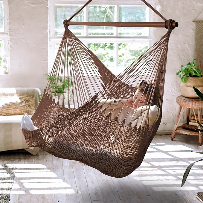 Upgraded Caribbean Hammock Chair with Detachable Metal Bar, Large Hammock Swi...