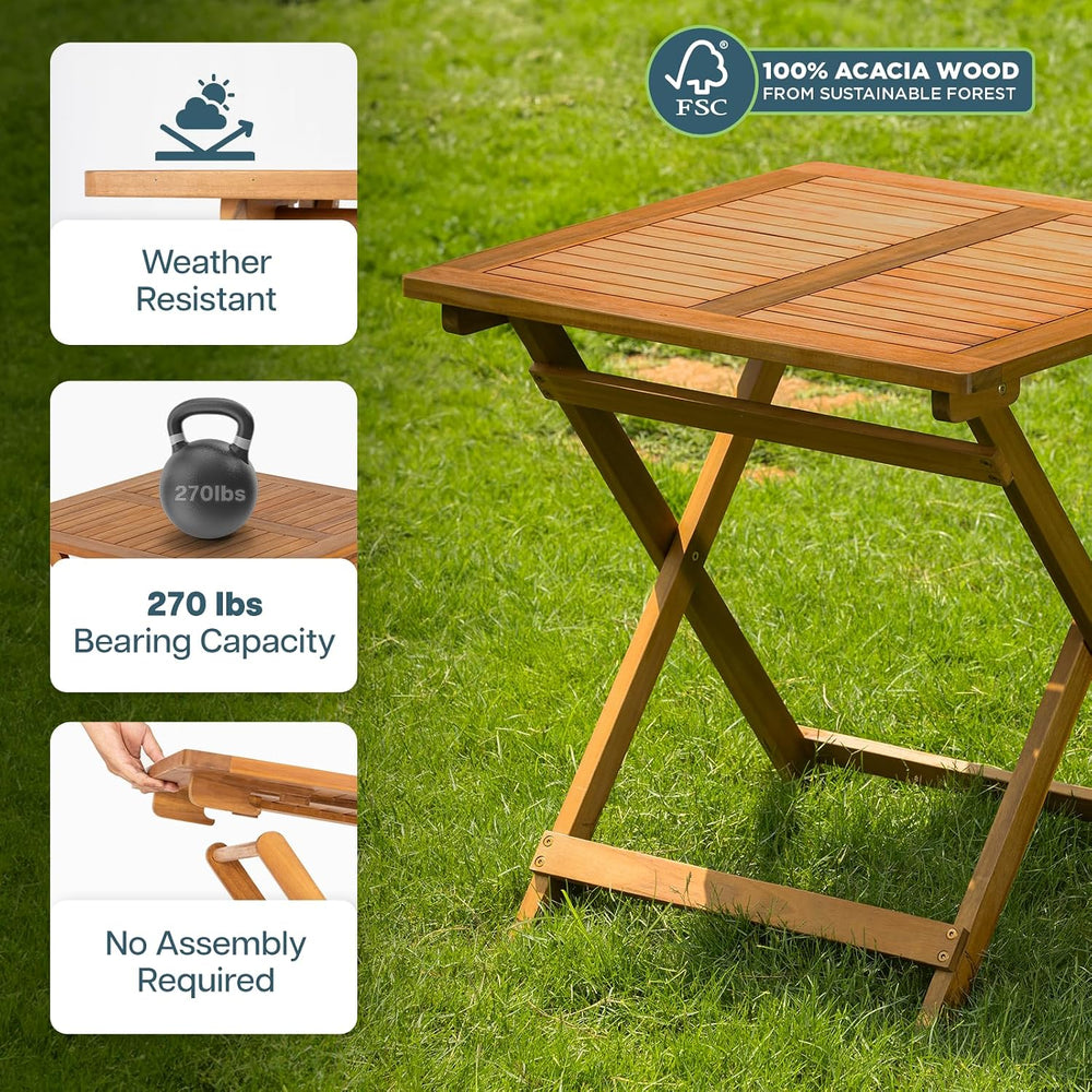 IDZO Legolas FSC Acacia Wooden Folding Table for Outdoor & Patio, 270lbs