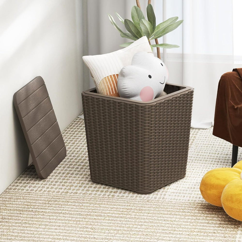 GIANTEX 11.5 Gallon Deck Box, Outdoor Side Table with Removable Lid, Faux Wic...