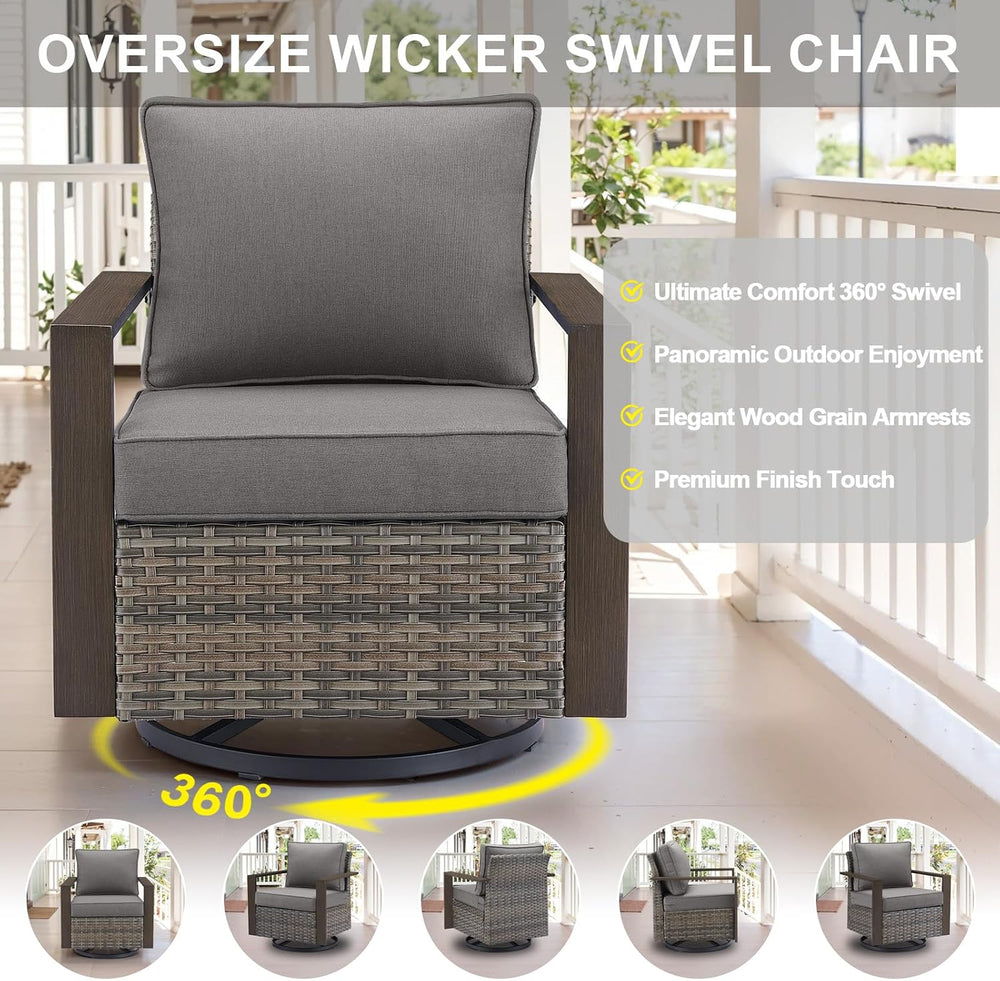 Belord Outdoor Swivel Rocker Chairs with Metal Wide Armrests, Patio Wicker Sw...