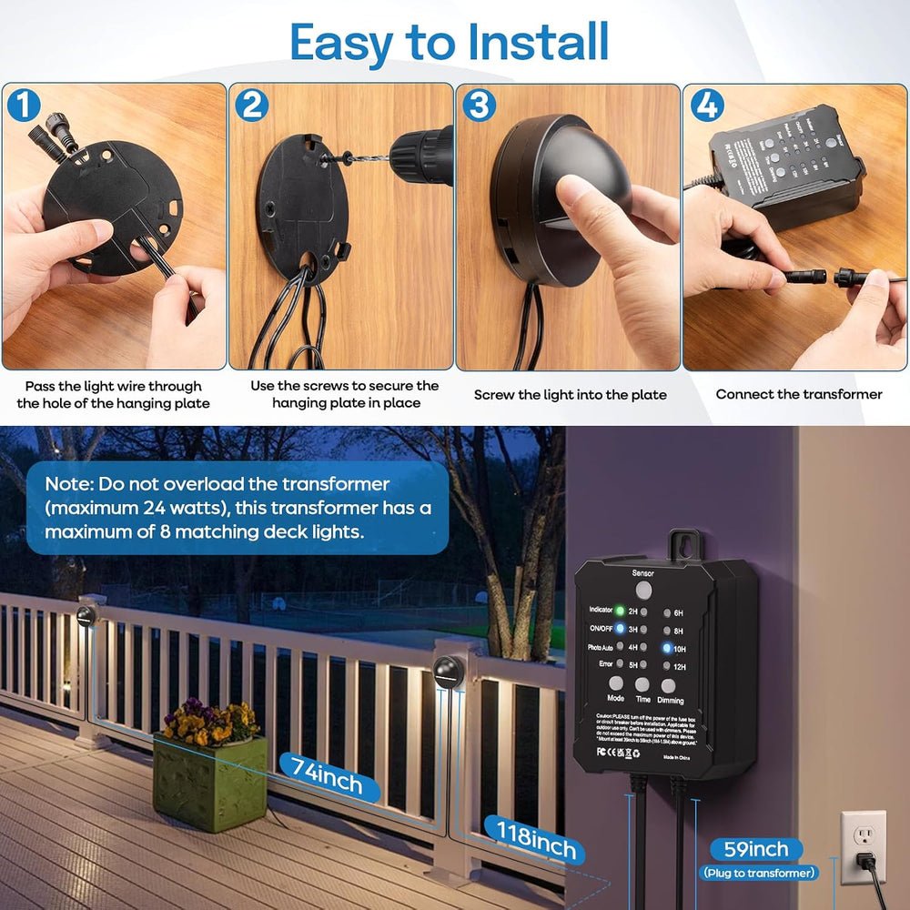 HIBOITEC Low Voltage Deck Lights Kit with Transformer Timer 2700K 8Packs