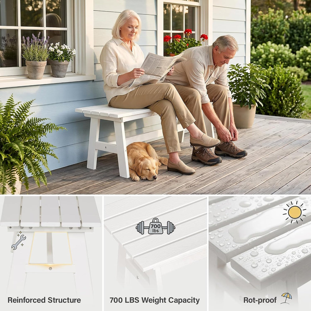 nalone Outdoor Bench, All-Weather HDPE Backless Bench for Porch (White)