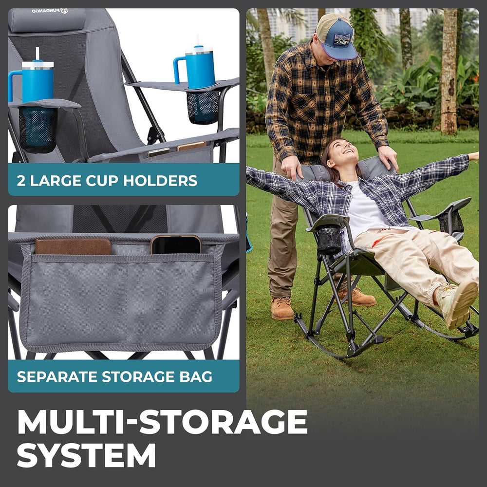 FUNDANGO Rocking Camping Chair for adults, 440Lbs Lawn Chairs for Outdoor