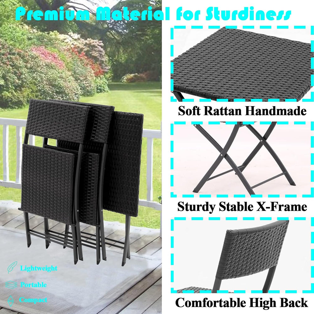 Three Pieces Folding Table and Chair Patio Outdoor Conversation Bistro Set by...