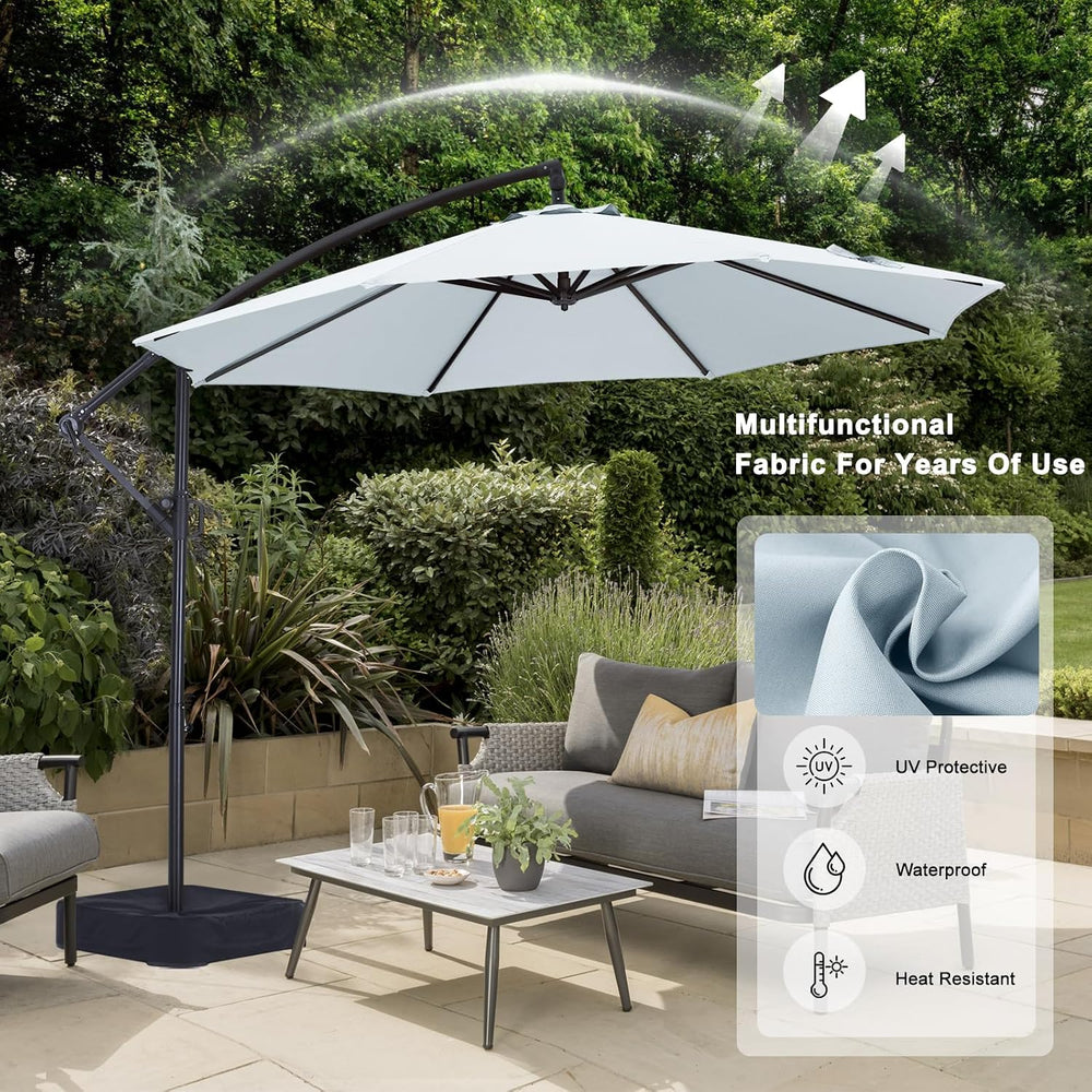 ABCCANOPY 10FT Cantilever Umbrella with Base and Weights Bag, Light Gray