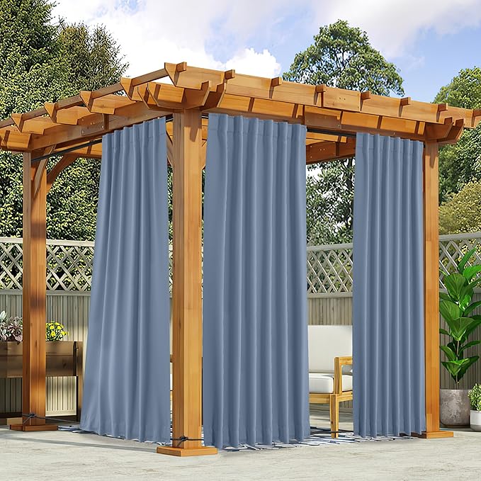 NICETOWN 2 Panels Outdoor Curtains Waterproof Pocket & Back Tab on Top &a...