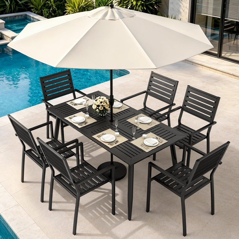 Pamapic 7-Piece HDPE Outdoor Dining Set, All-Weather Patio Furniture Set with...