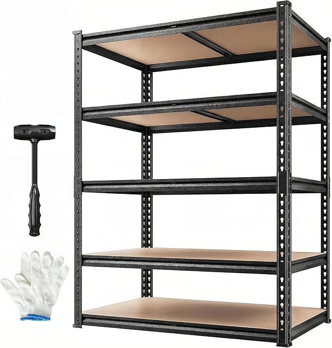 REIBII 2400LBS Storage Shelves 5 Tier Garage Shelving Heavy Duty, Adjustable ...
