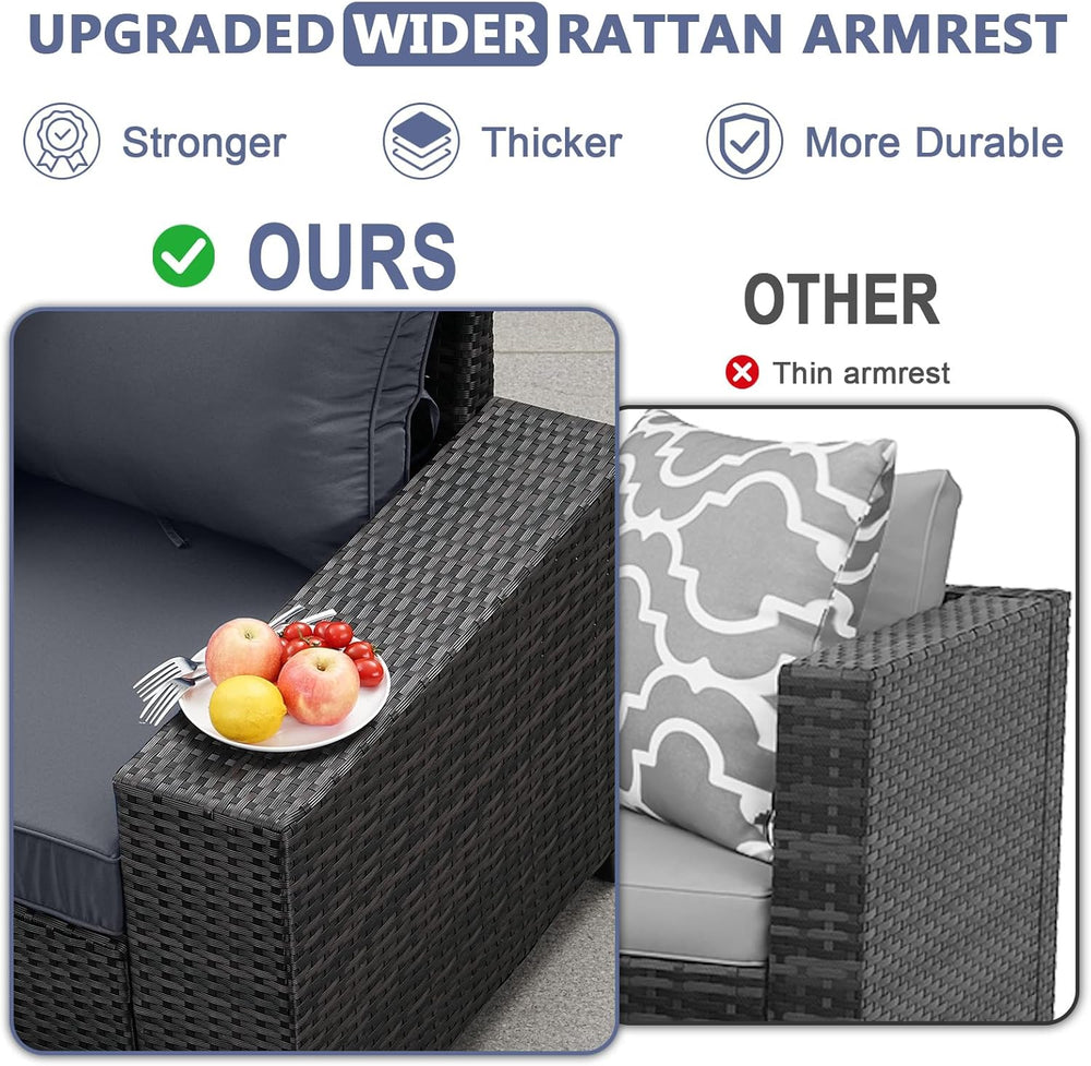 5 Pieces Patio Furniture Set, Outdoor Sofa with Waterproof Cushions, Rattan L...