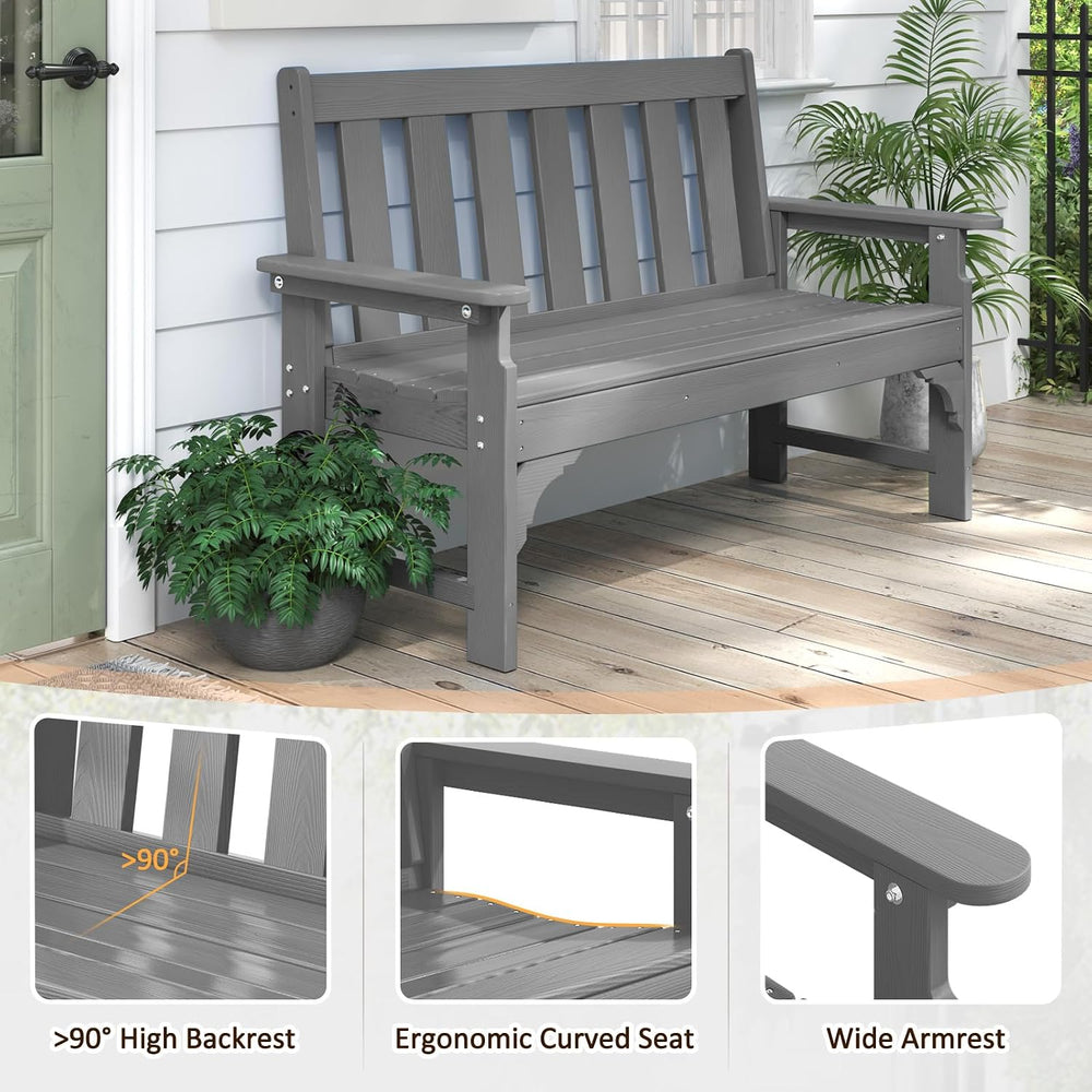 nalone Outdoor Bench, HDPE Patio Bench, Rot-Proof Porch Benches (Grey)