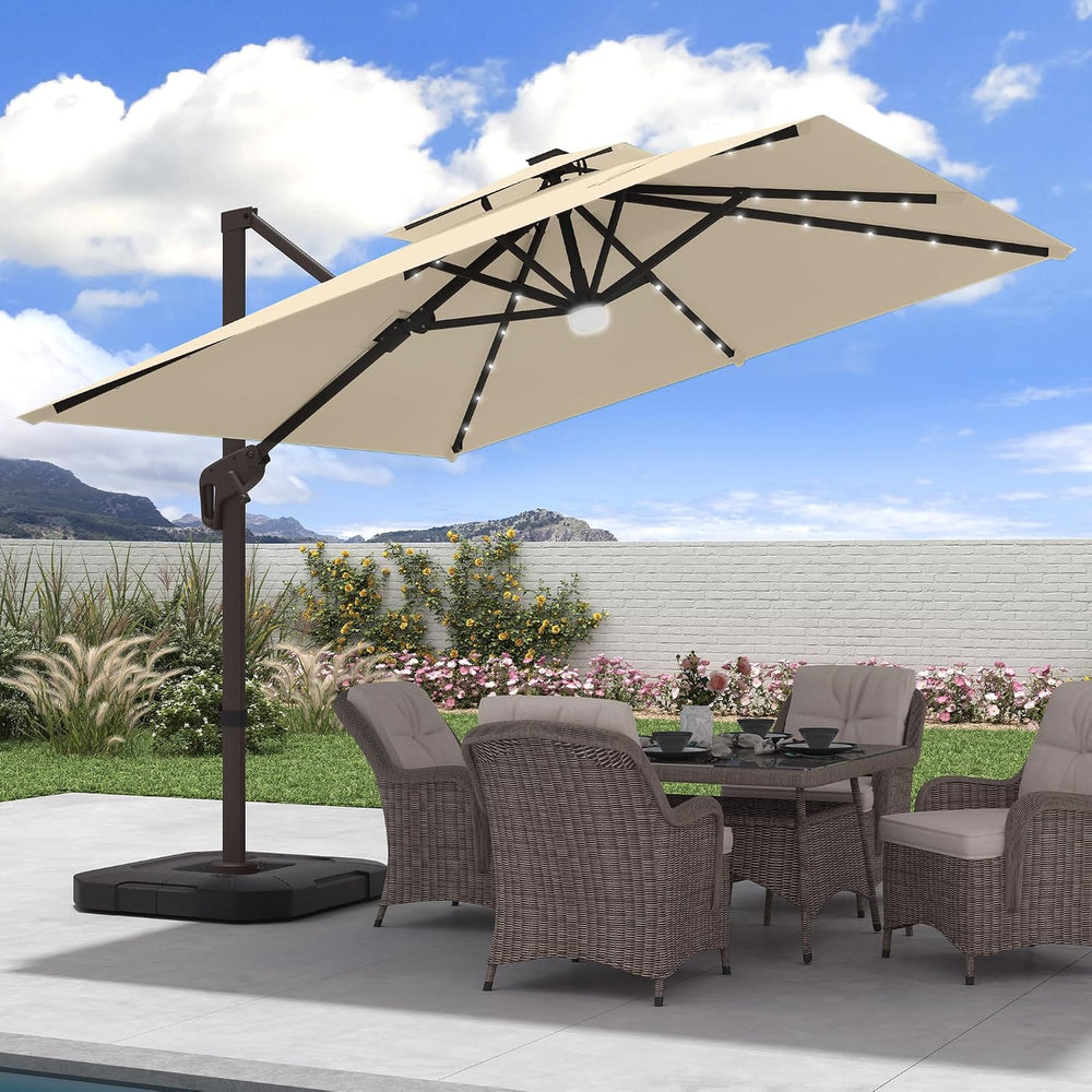 9x9 FT Cantilever Offset Patio Umbrella with Lights