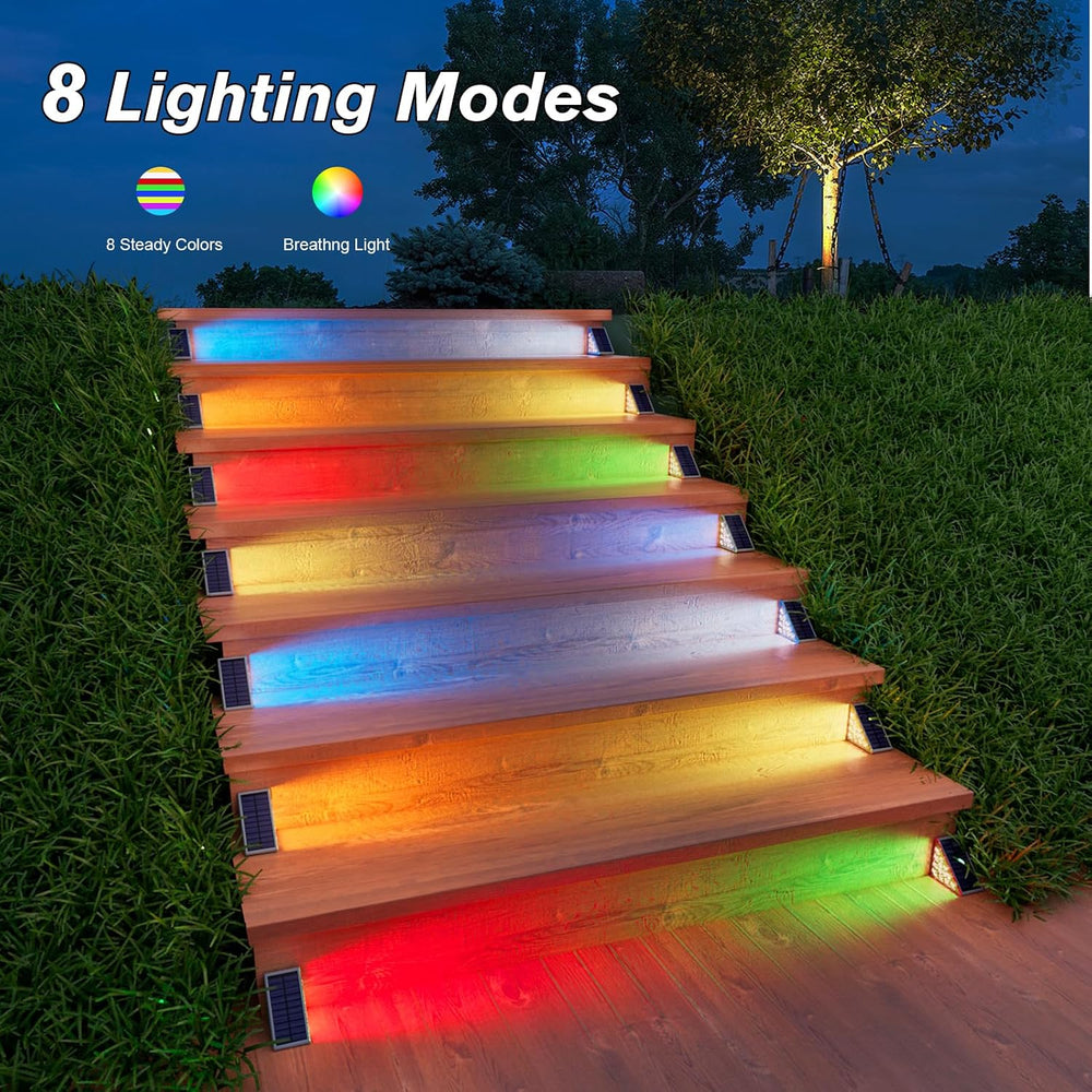 VOLISUN Solar Stair Lights 8 Pack, 7 Fixed Colors Solar Step Lights Outdoor