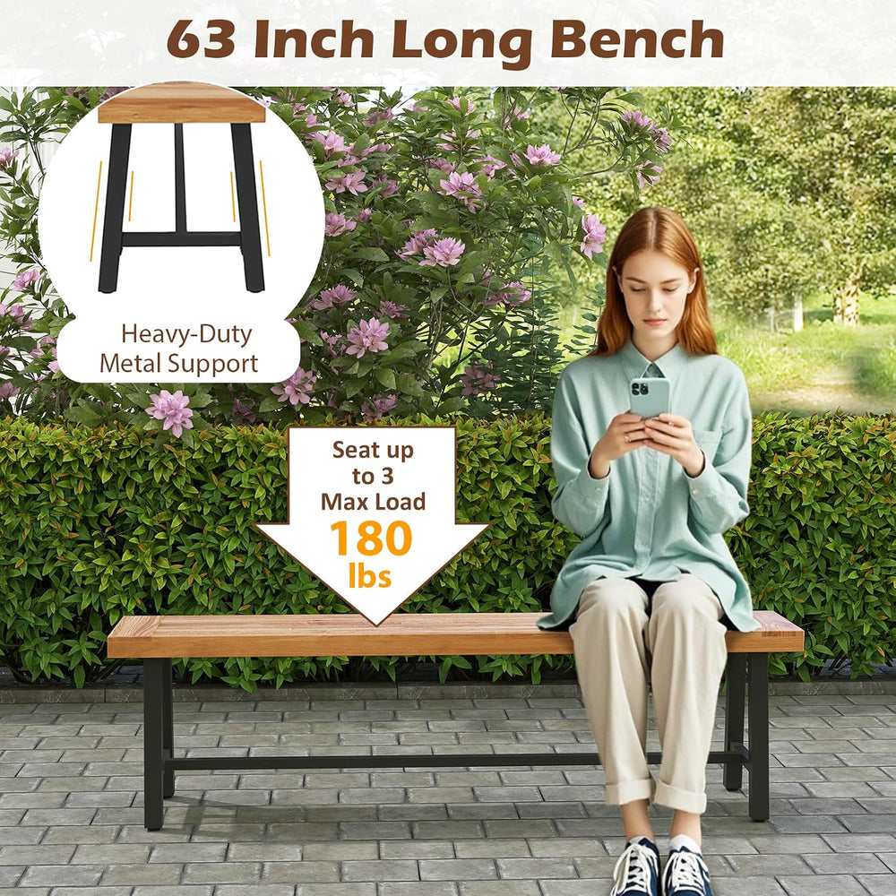 Outdoor Bench Garden Bench Set of 2, 63" Backless Acacia Wood Bench with...