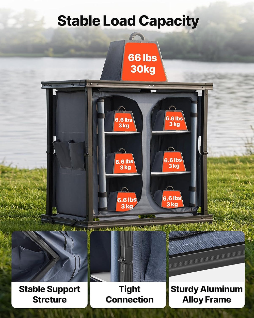 VEVOR Folding Camping Storage Cabinet, Outdoor Portable Lightweight Table