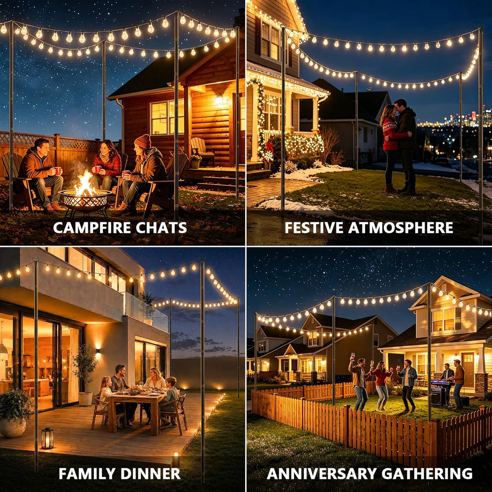 10Ft String Light Poles 6 Pack,Poles for Outdoor String Lights with Fork and ...