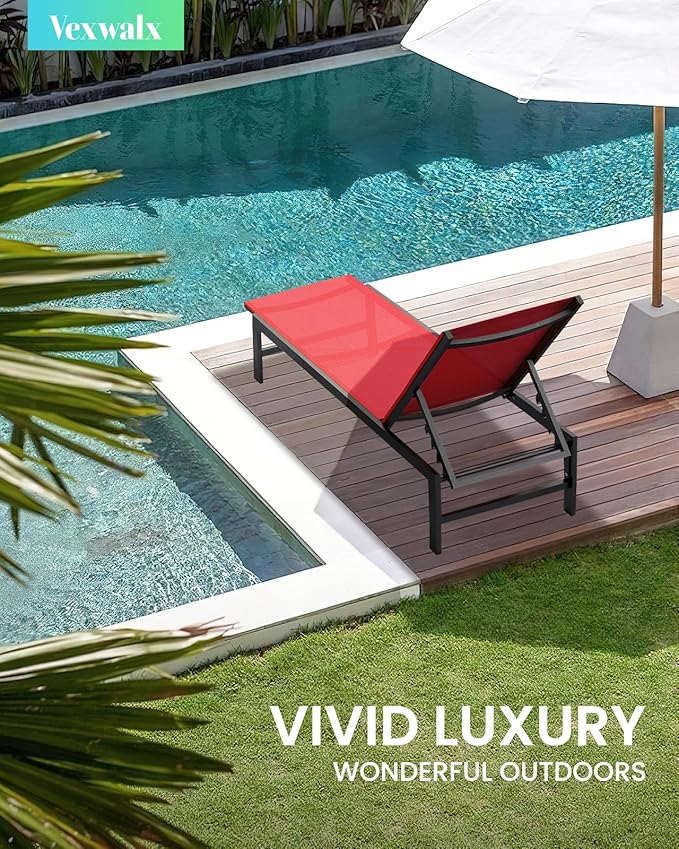 Outdoor Lounge Chairs Set of 2, Aluminum Patio Chaise Lounge Chairs with 5-Po...
