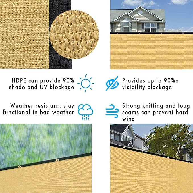 UPGRADE Privacy Screen 4' x 25' Fence Commercial Shade Cover with Bra...