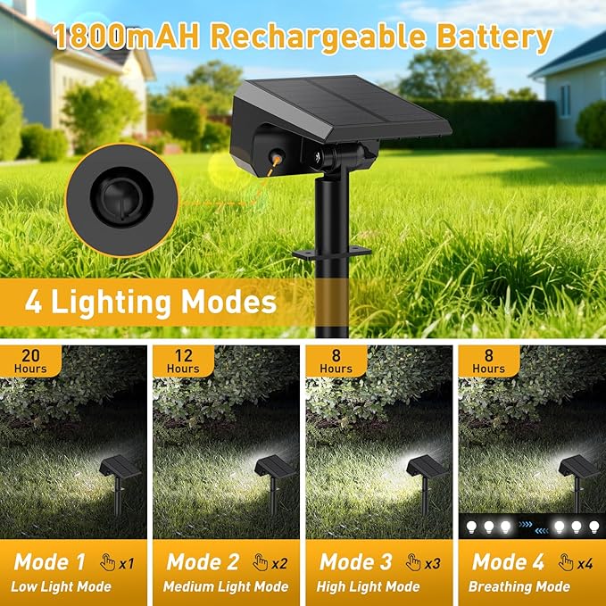 Solar Spot Lights Outdoor Waterproof IP65, [4 Pack/100 LED/4 Modes] 2-in-1 So...