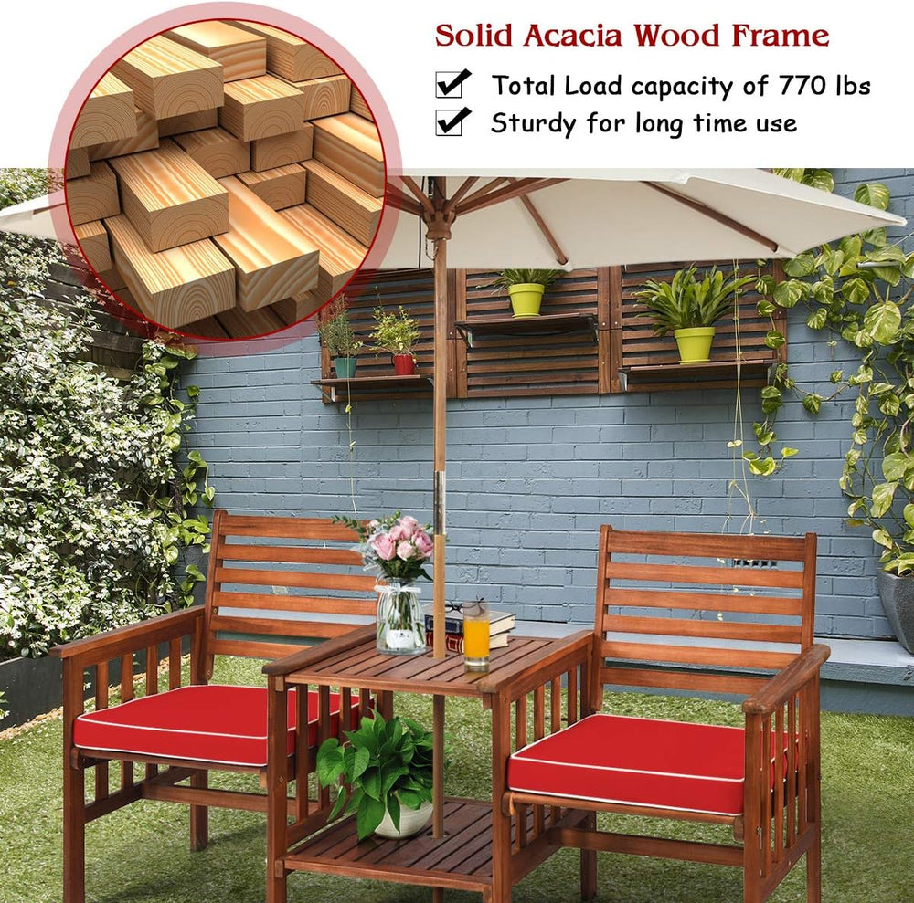 Tangkula Acacia Wood Loveseat, 3pcs Outdoor Table Chairs Set, Patio Conversat...
