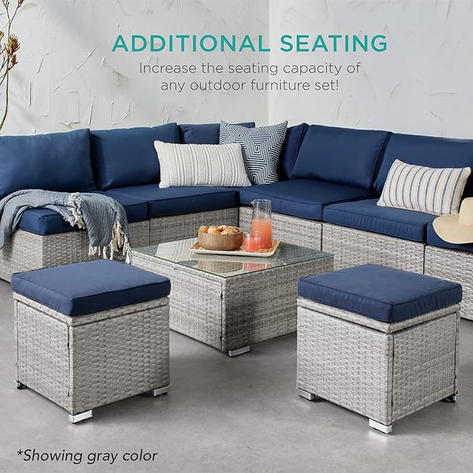 Best Choice Products Set of 2 Wicker Ottomans, Multipurpose Outdoor Furniture...