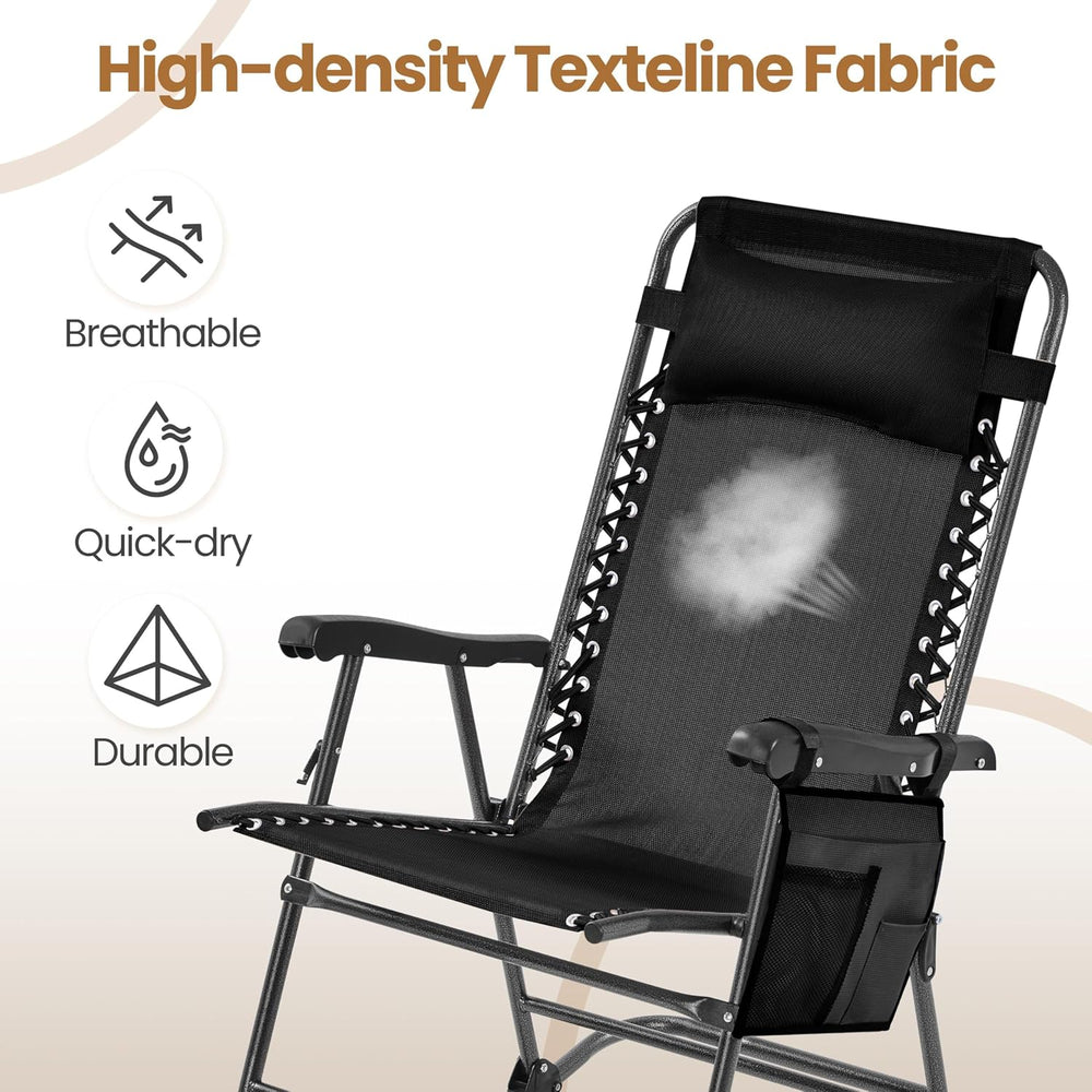 Yaheetech Patio Rocking Chair Folding Camping Chair with Pocket, Black