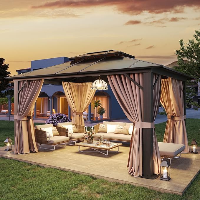 Aoxun 10'x12' Hardtop Gazebo, Aluminum Frame Permanent Pavilion with ...
