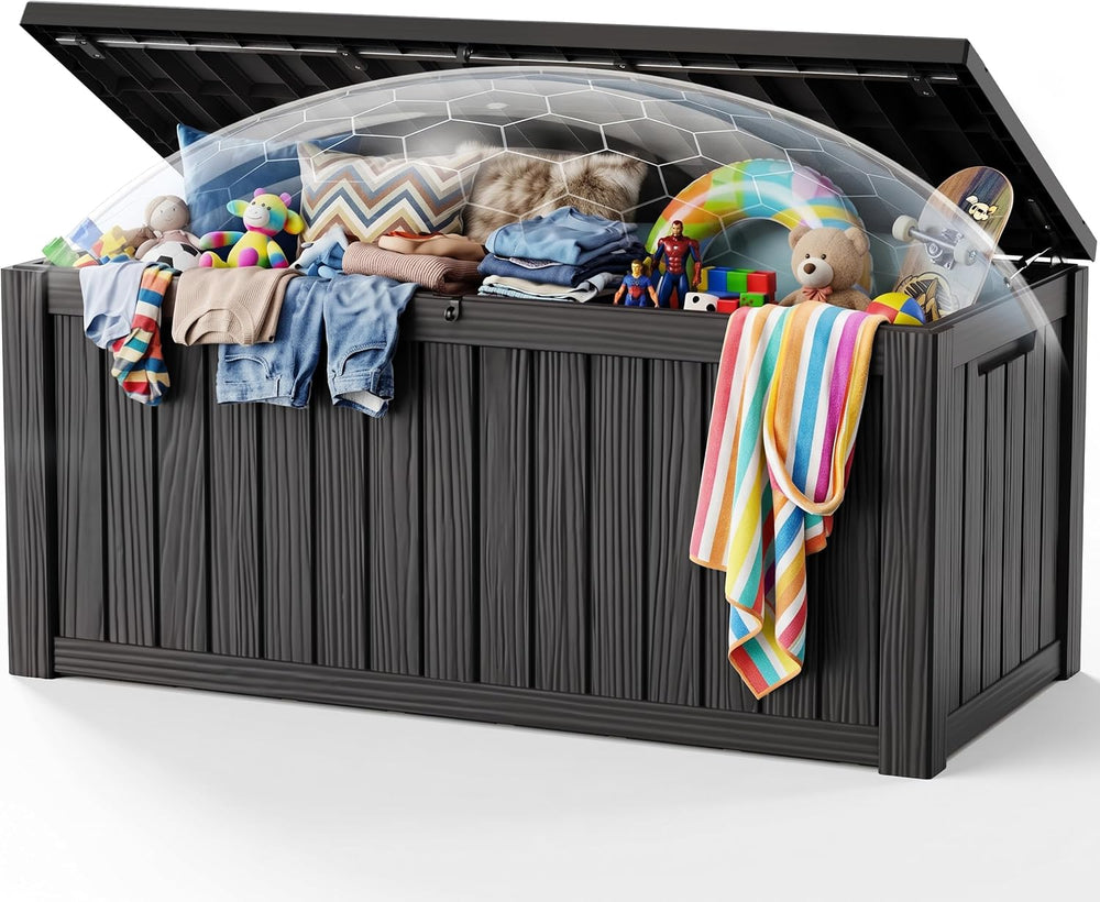 EasyUp 220 Gallon Deck Box Waterproof Lockable Outside Storage Box, Black