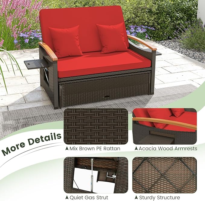 Tangkula Patio Rattan Daybed with 4-Level Adjustable Backrest, Outdoor Wicker...