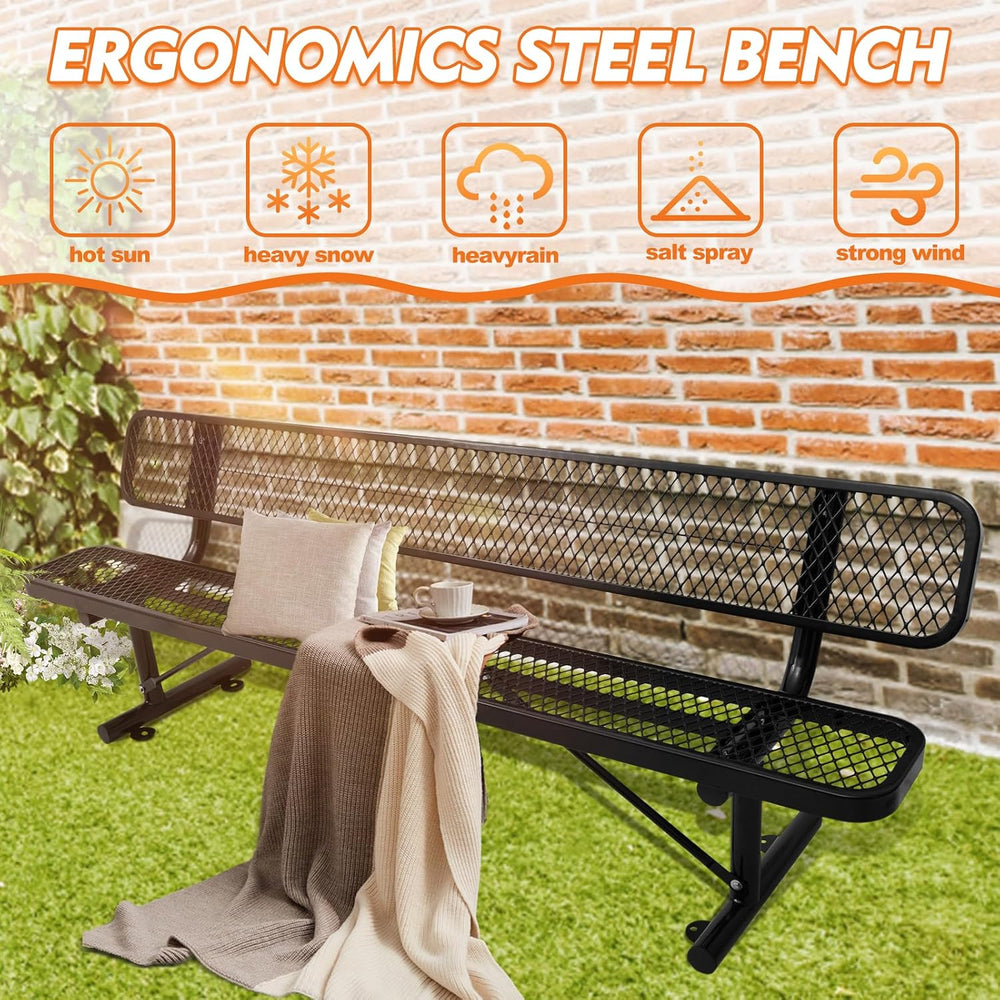 Metal Park Bench for Outside, Outdoor Bench with Backrest & Portable Frame
