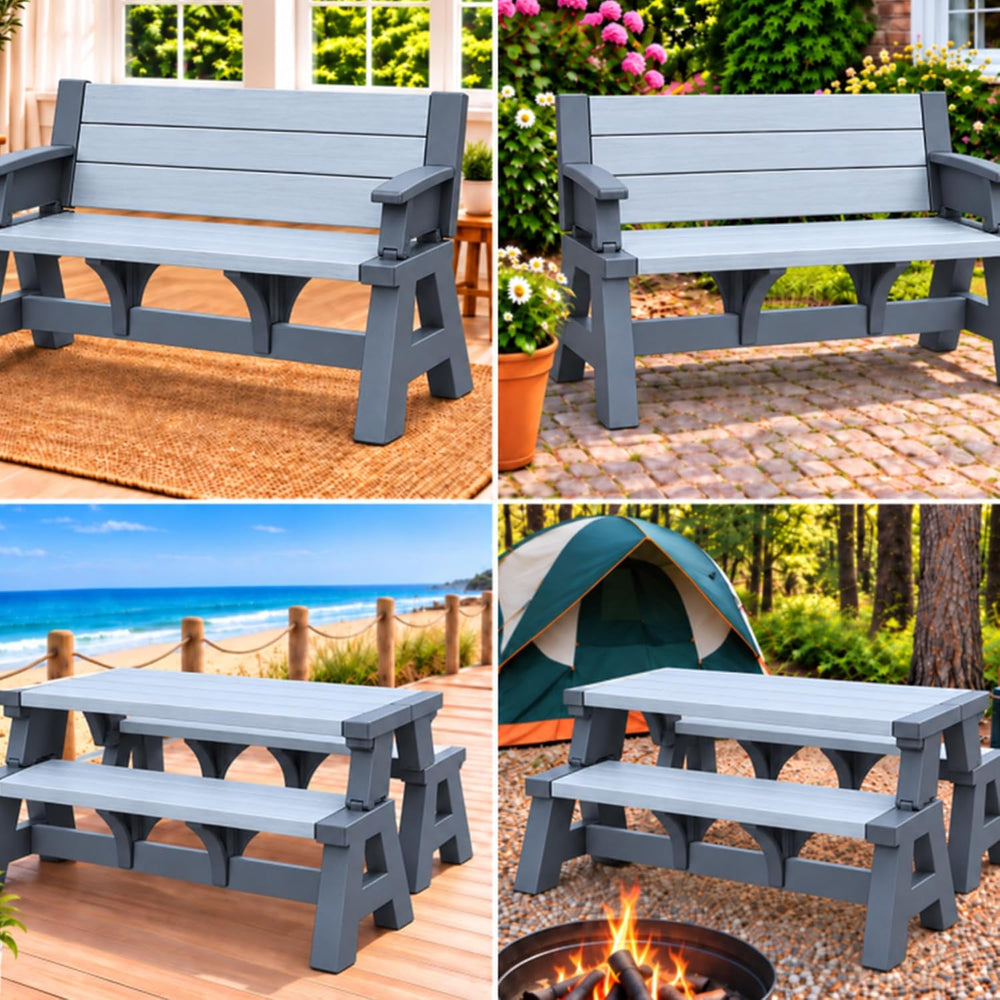 2-in-1 Outdoor Bench & Folding Picnic Table, Convertible