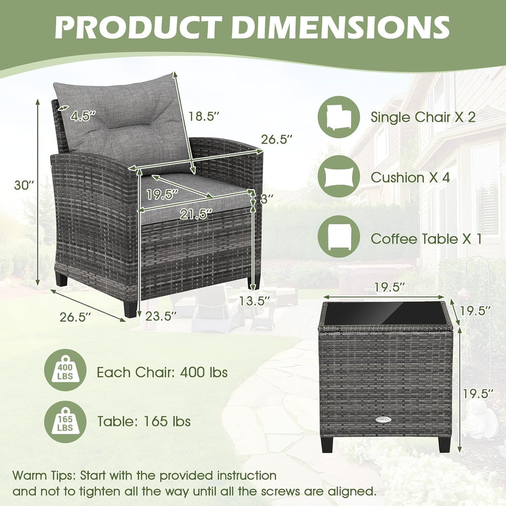 ORALNER 3 Pieces Patio Furniture, Mix Gray Wicker Bistro Set (Gray)