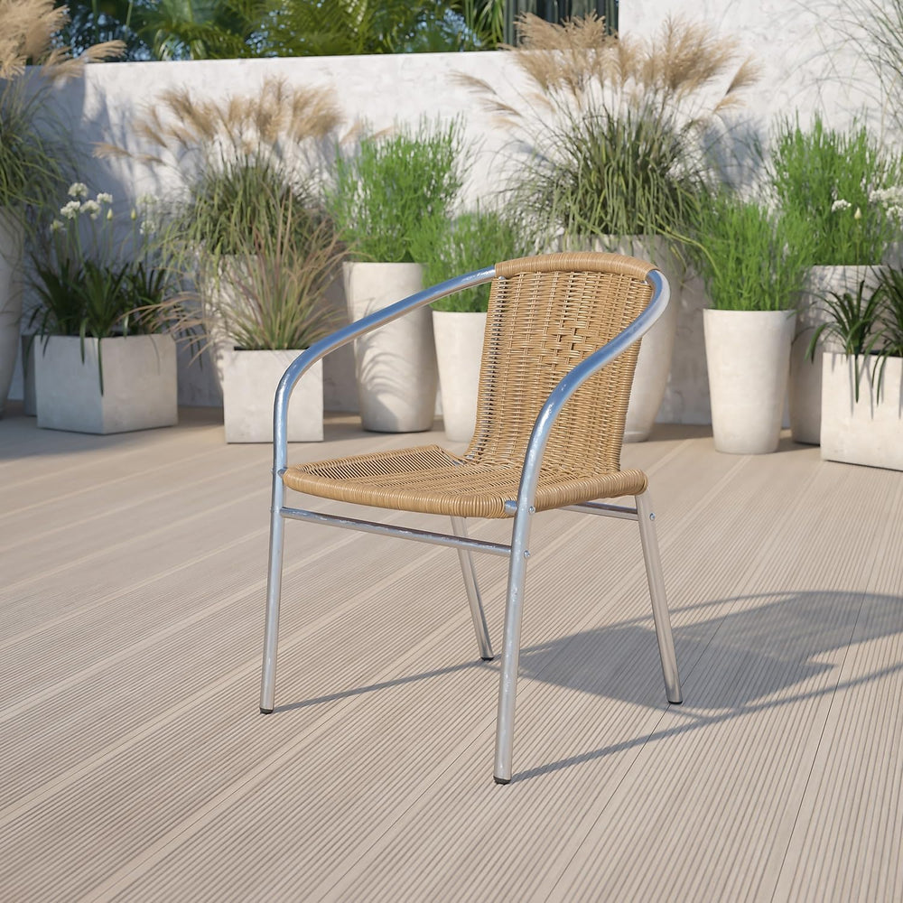 Flash Furniture Lila 4 Pack Commercial Aluminum and Beige Rattan Indoor-Outdo...