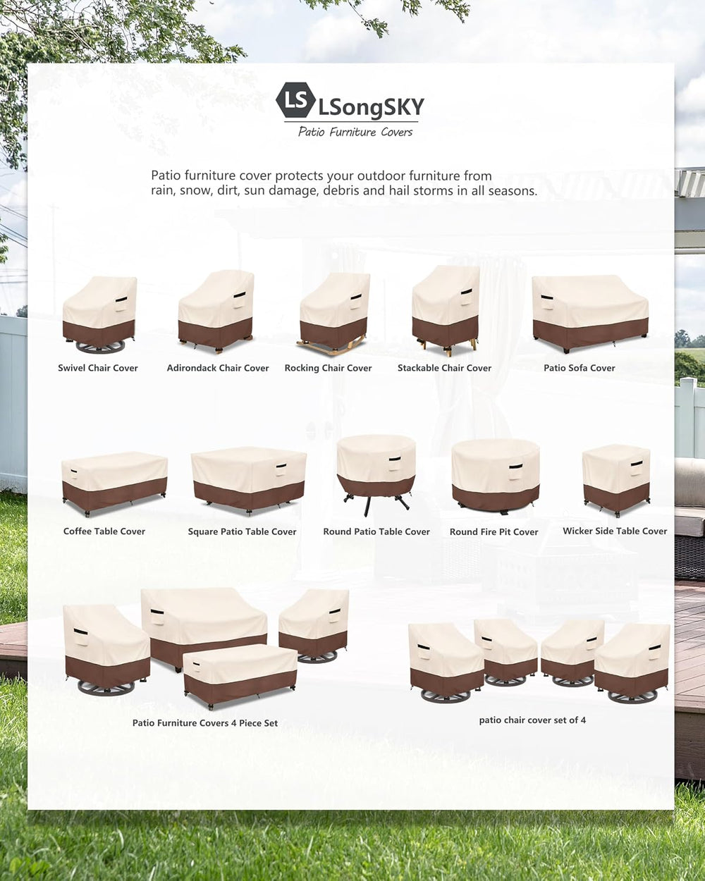 Patio 3-Seater Sofa Cover,Outdoor Couch Cover Fits up to 79W x 37D x 35H Inch...