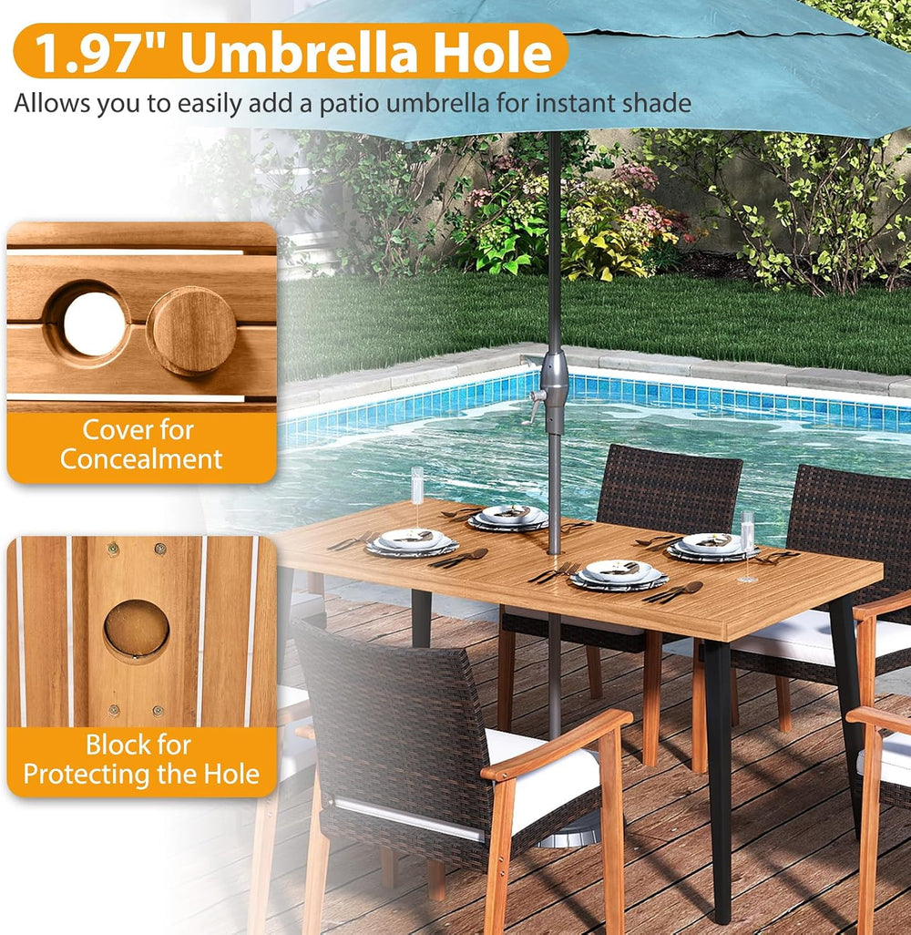 Tangkula 63" Acacia Wood Patio Dining Table for 6, Outdoor Dining Table