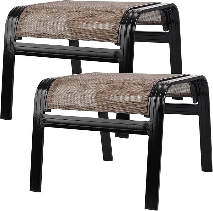 Patio Ottoman Outdoor Footstools Assembled Aluminum Footrest Small Seat for B...