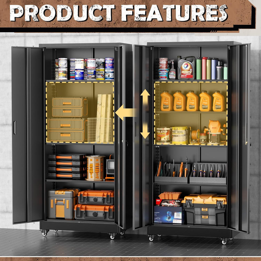 INTERGREAT Metal Storage Cabinet with Wheels, 73" Rolling Storage Cabine...