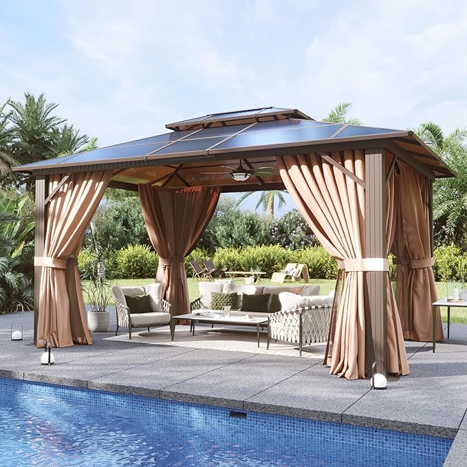 Aoxun 10'x12' Hardtop Gazebo, Aluminum Frame Permanent Pavilion with ...