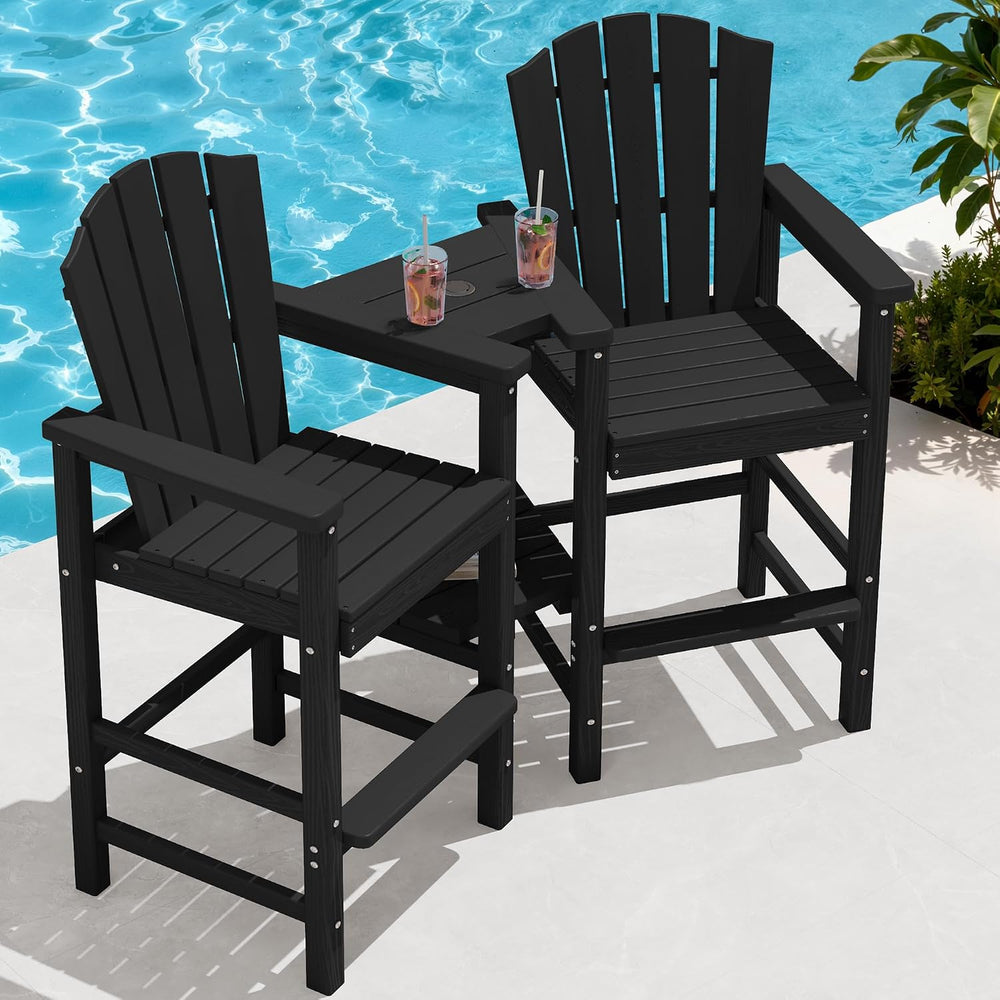 KINGYES Tall Adirondack Chair Set of 2 with Double Connecting Trays, Black