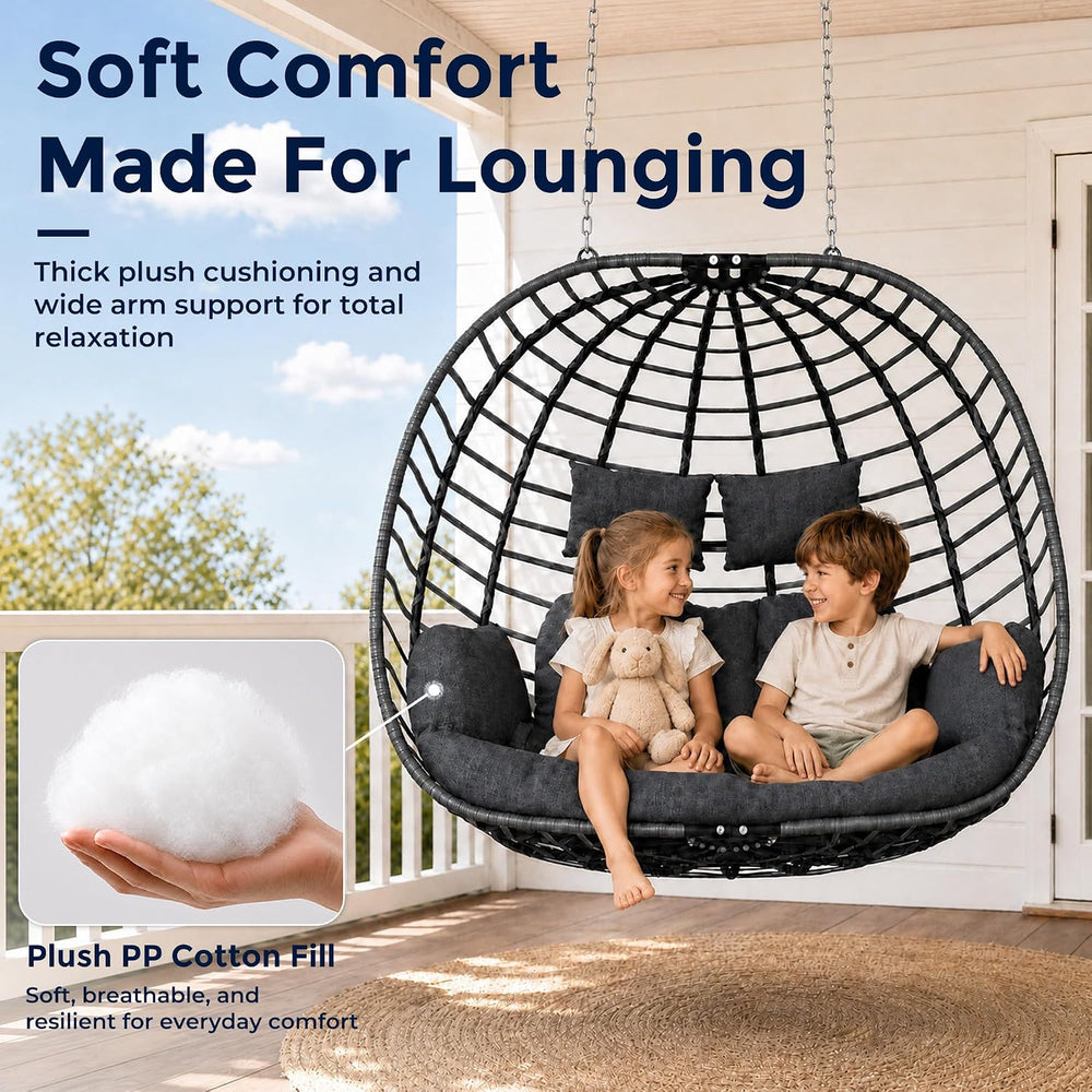 SWITTE Double Egg Chair Outdoor with Stand, Patio Hanging Swing, Grey