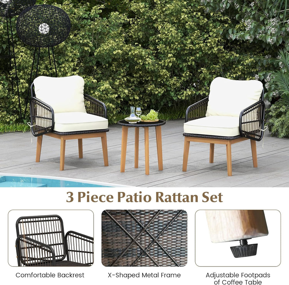 Tangkula 3 Piece Patio Chair Set, Wicker Chair & Side Table Set with Soft...
