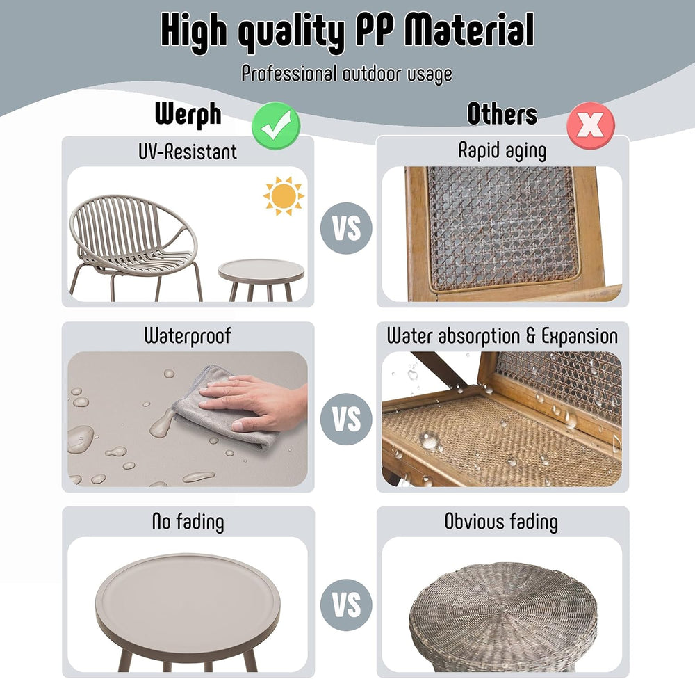 Werph 3-Piece Outdoor Bistro Table and Chairs Set for Backyard & Deck, Grey