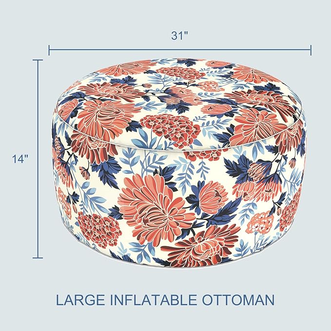 LVTXIII Indoor/Outdoor Extra Large Inflatable Ottoman Pouf D31 x H14 Inch, Ro...