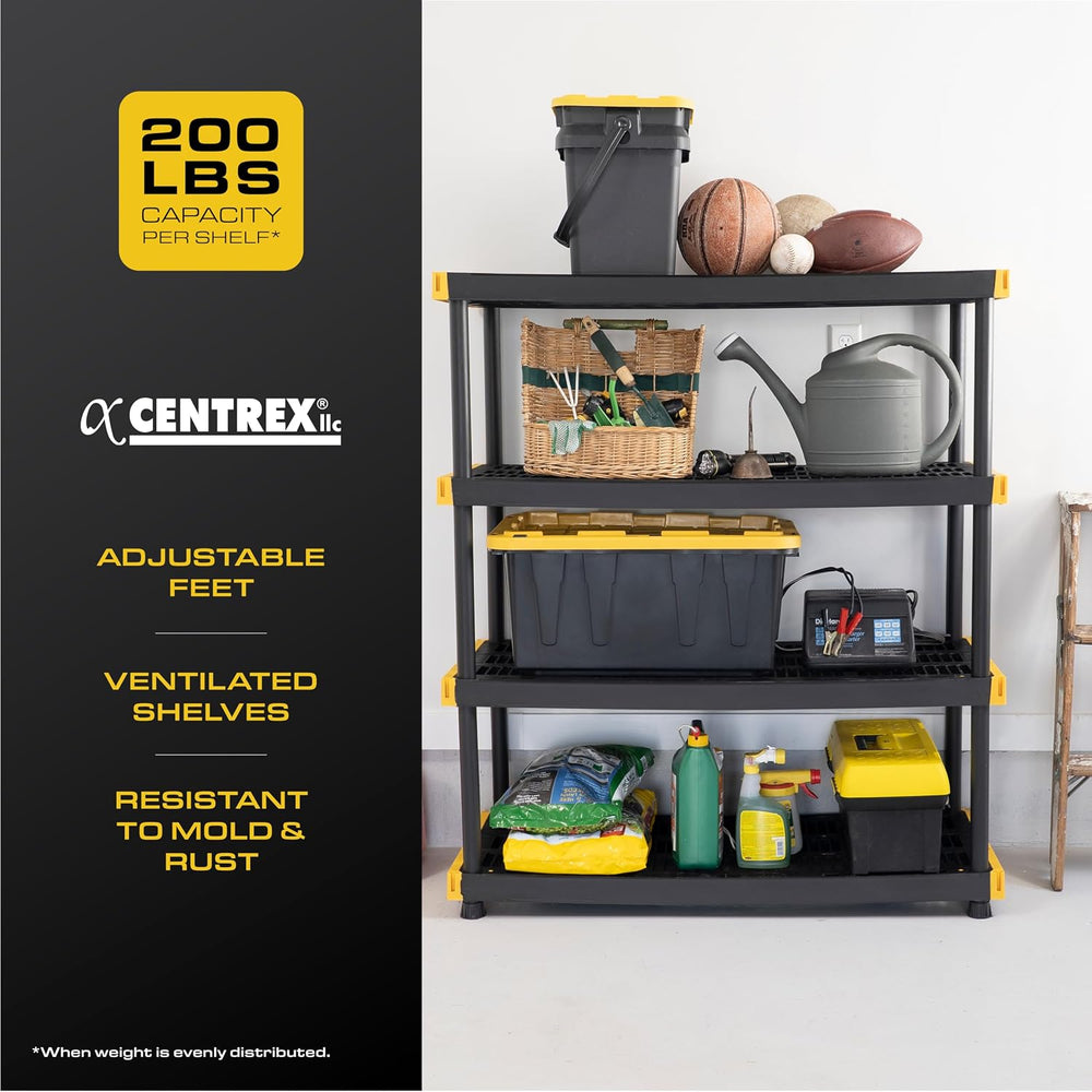 CX 4-Tier Heavy Duty Plastic Storage Shelves for Garage Organization