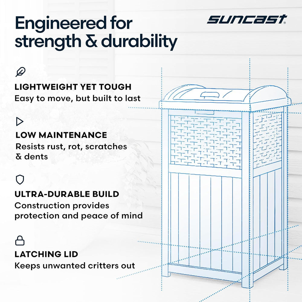 Suncast 33 Gallon Commercial Outdoor Trashcan Hideaway with Lid for 30 to 33 ...